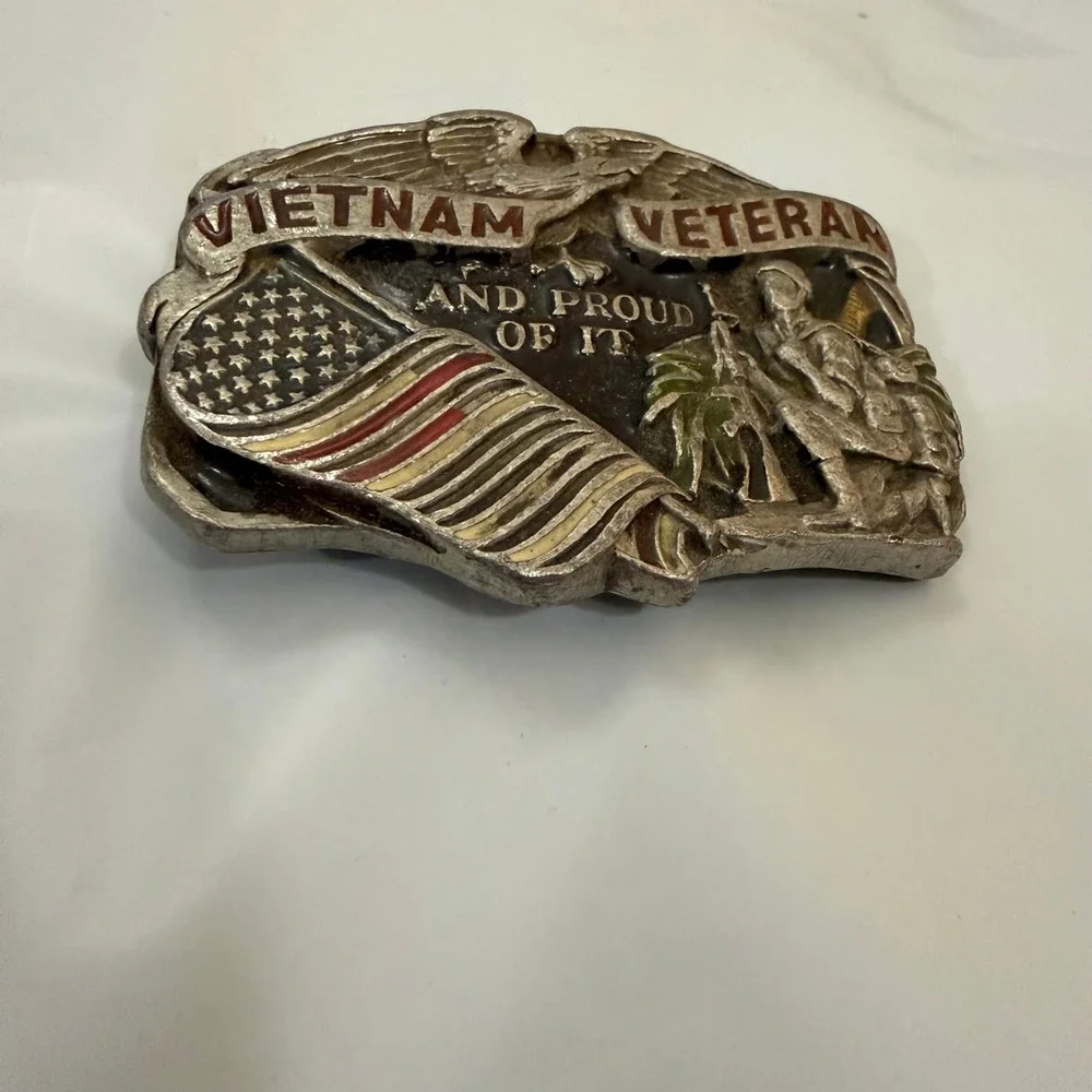Vintage 1988 Vietnam Veteran Belt Buckle Great American Buckle Co USA Made